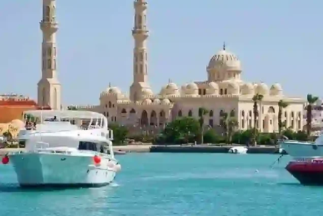 Luxury yachts at Hurghada New Marina during city trip.
