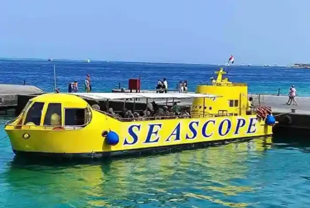 Sea Scope semi-submarine vessel sailing on the Red Sea Egypt.